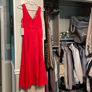 100% Linen Red Dress NWT